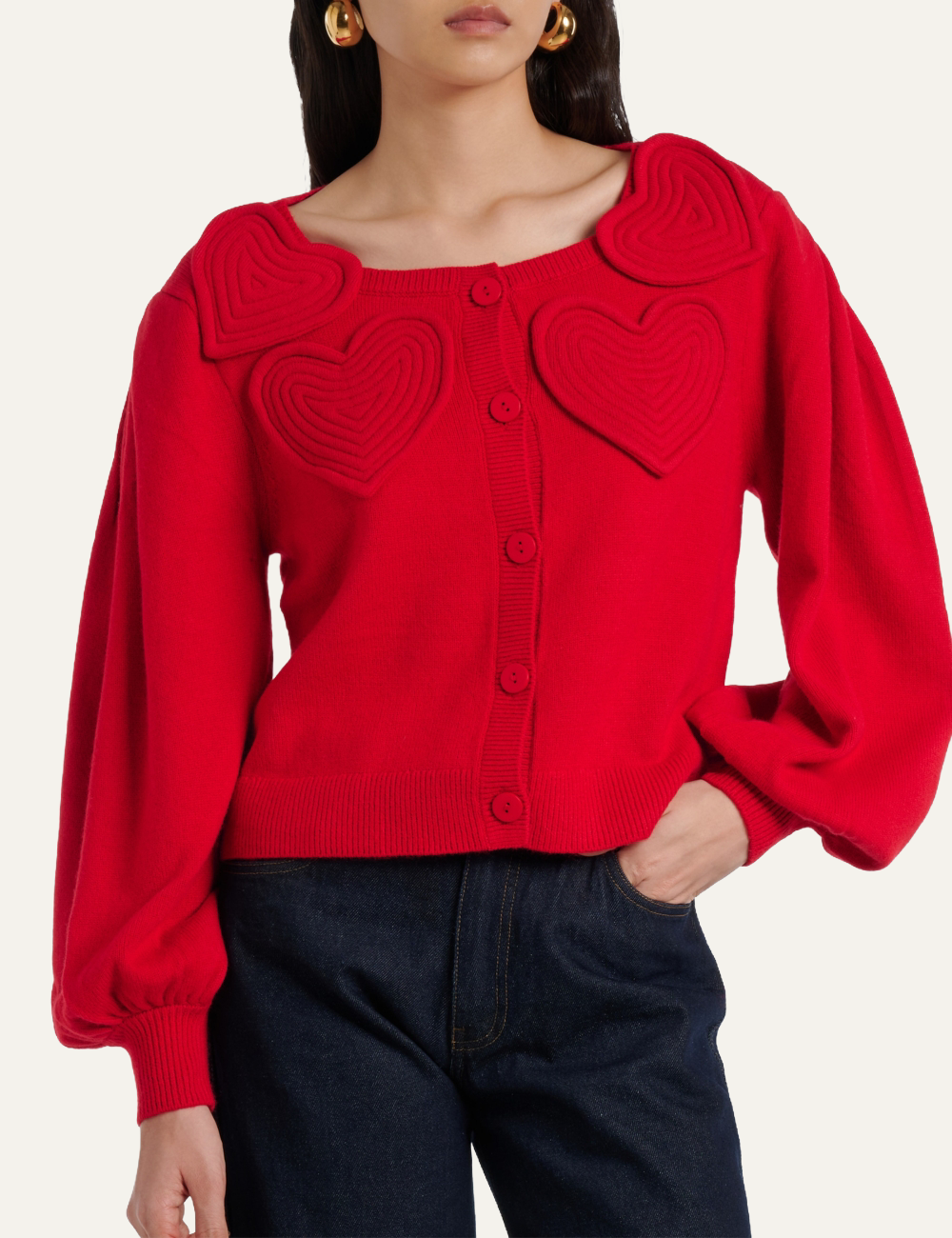 FARM RIO RED HEARTFUL KNIT CARDIGAN