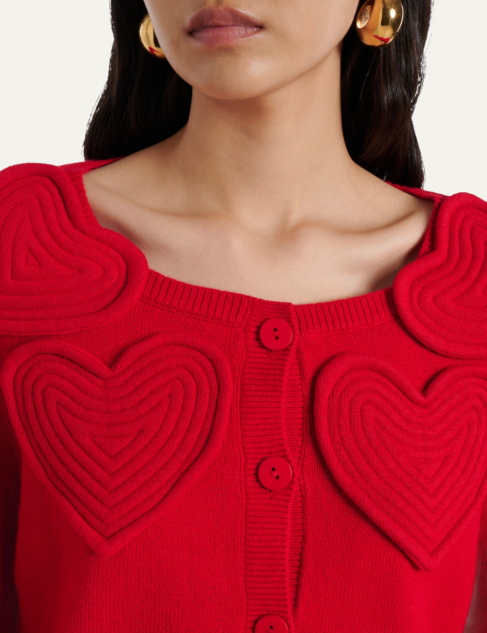 FARM RIO RED HEARTFUL KNIT CARDIGAN