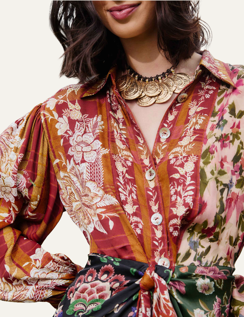 FARM RIO WINTER GARDEN MIX MINI DRESS