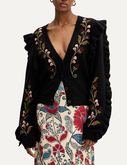 FARM RIO BERRY EMBROIDERY KNIT CARDIGAN