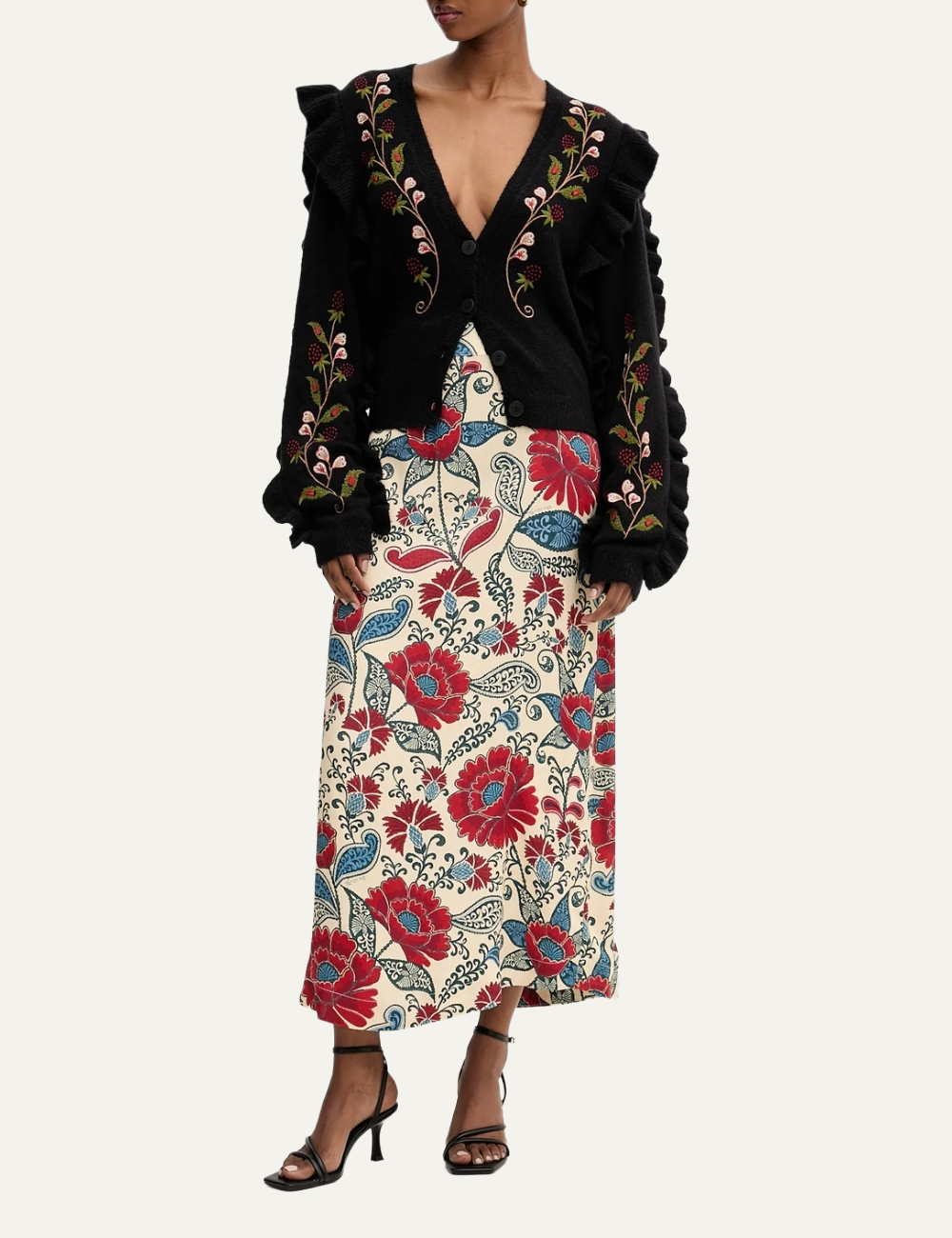 FARM RIO BERRY EMBROIDERY KNIT CARDIGAN