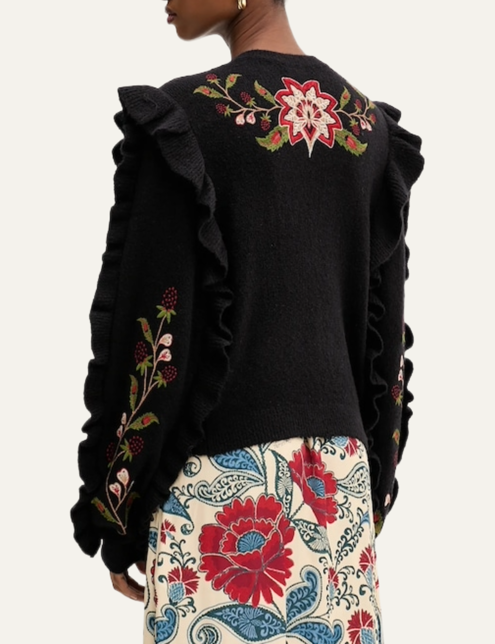 FARM RIO BERRY EMBROIDERY KNIT CARDIGAN