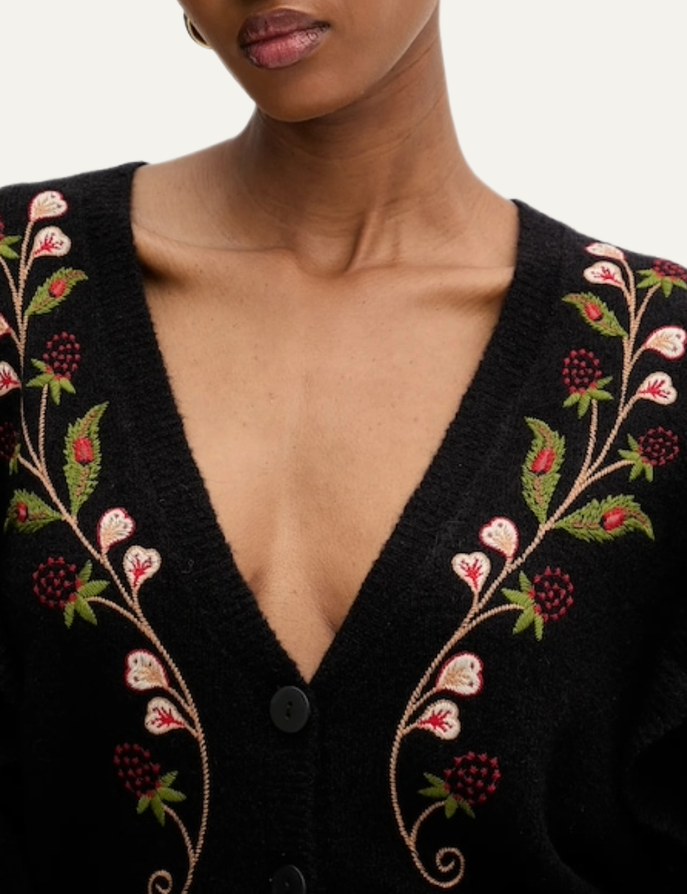 FARM RIO BERRY EMBROIDERY KNIT CARDIGAN