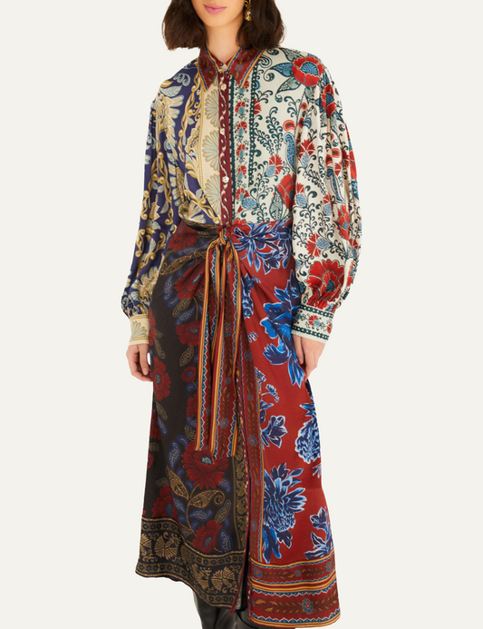 FARM RIO NAVY WINTER MIX MIDI DRESS