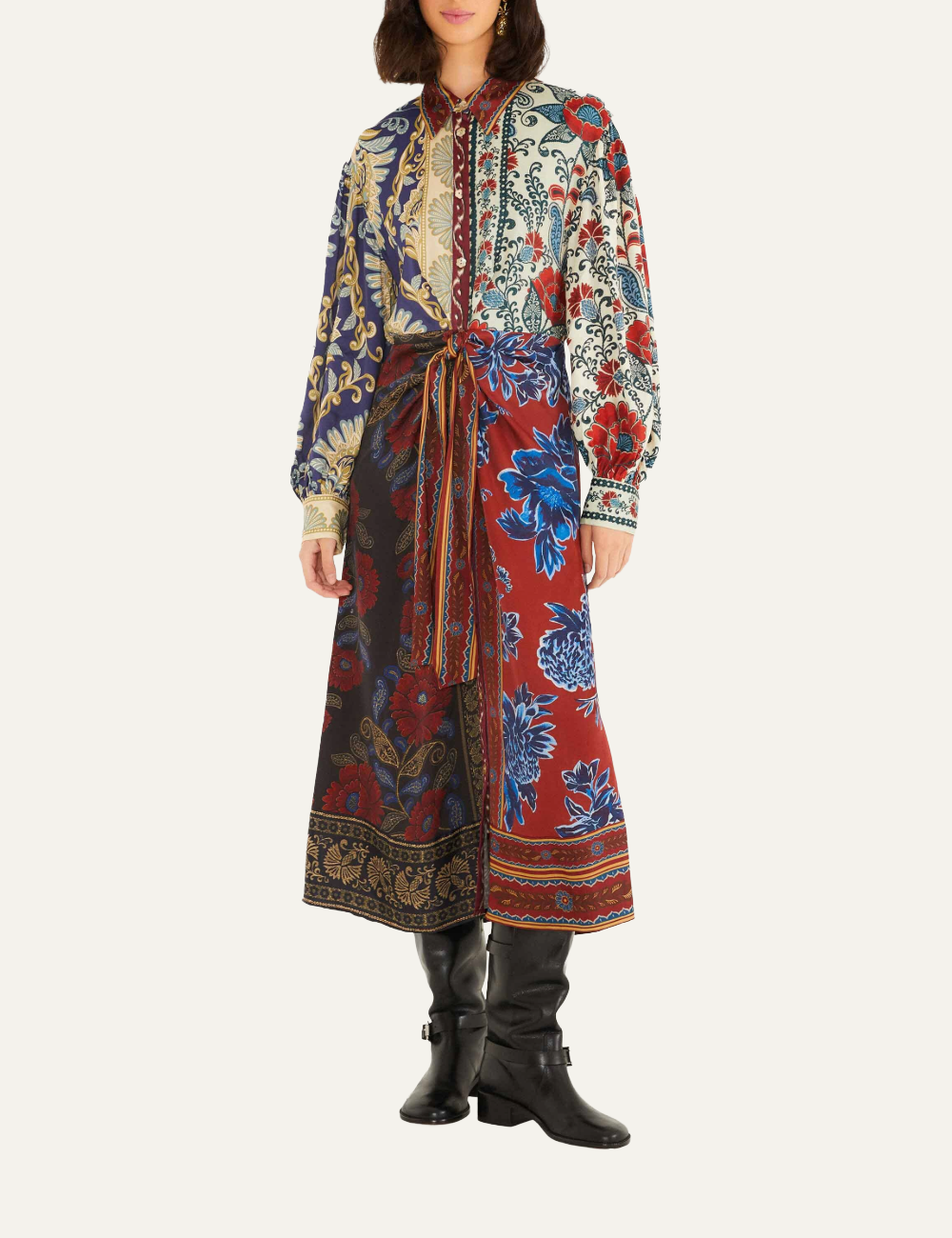 FARM RIO NAVY WINTER MIX MIDI DRESS