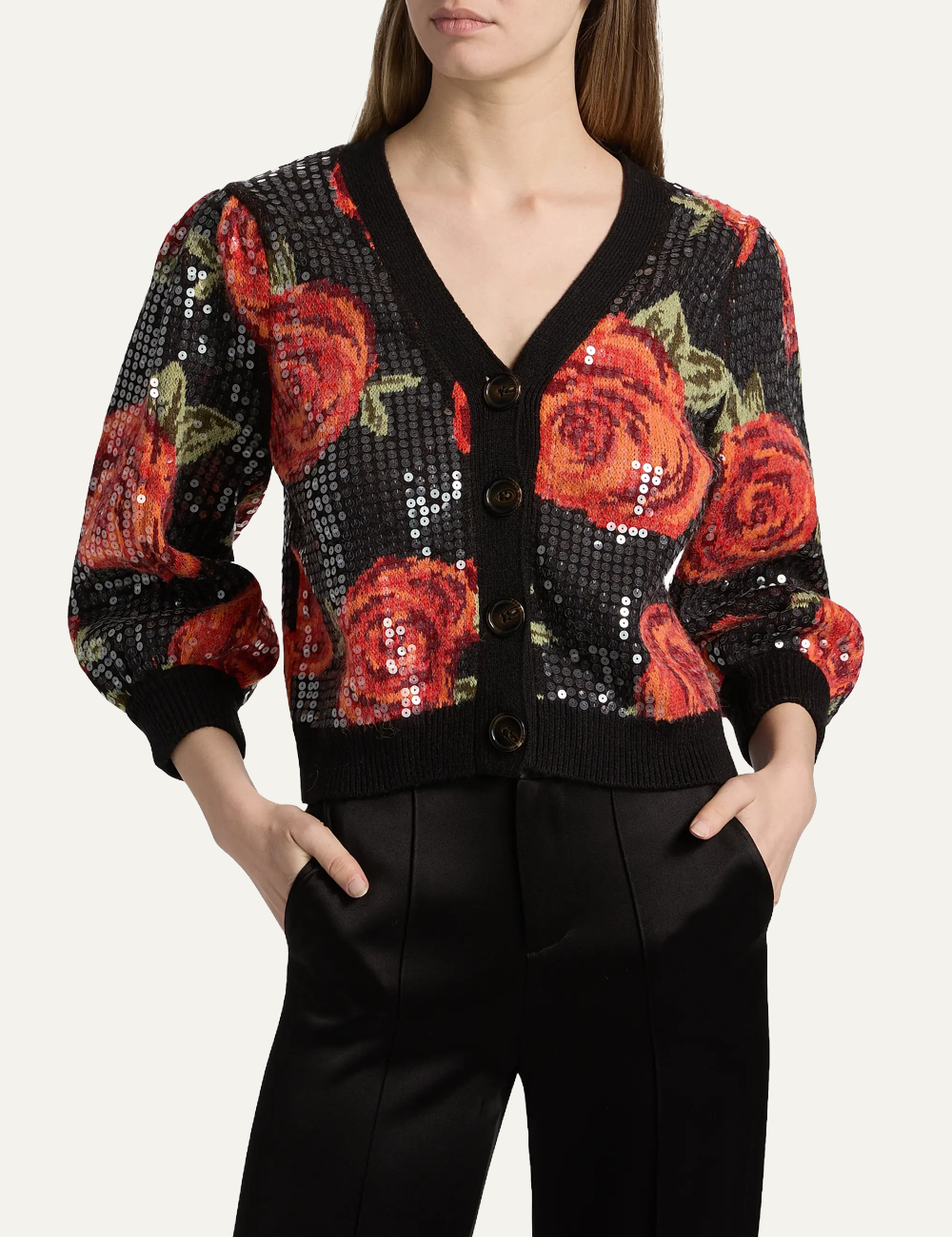 FARM RIO LATIN ROSES SEQUIN KNIT