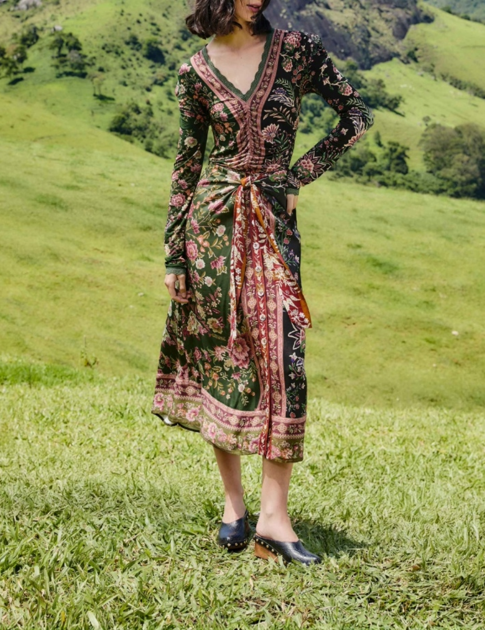 FARM RIO WINTER GARDEN MIX MIDI SKIRT