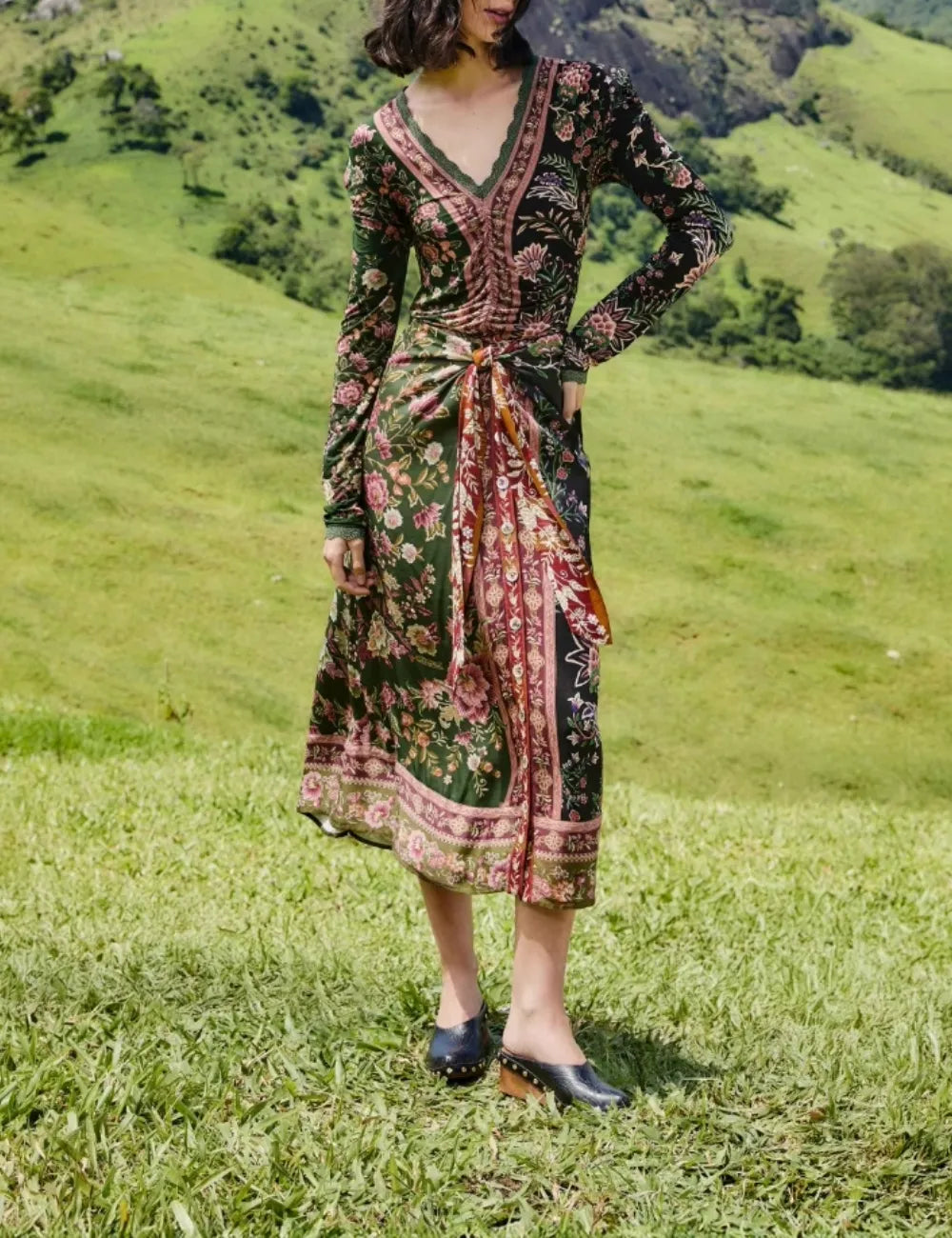 FARM RIO WINTER GARDEN MIX MIDI SKIRT