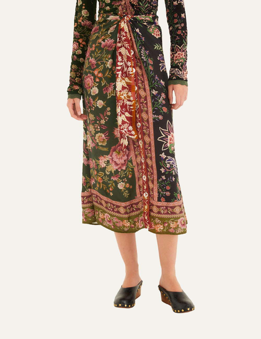 FARM RIO WINTER GARDEN MIX MIDI SKIRT