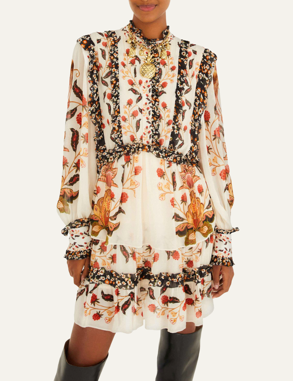 FARM RIO BERRY GARDEN CREAM MINI DRESS