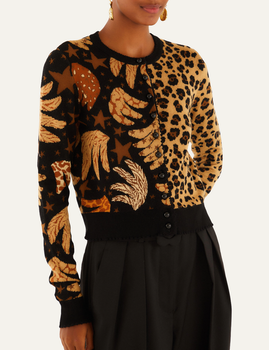 FARM RIO BANANA LEOPARD MIXED CARDIGAN