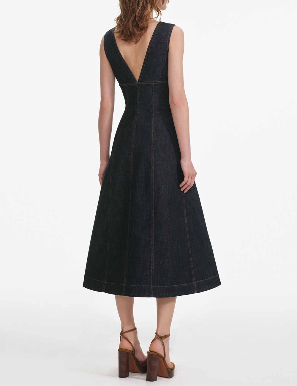 SELF-PORTRAIT DENIM MIDI DRESS