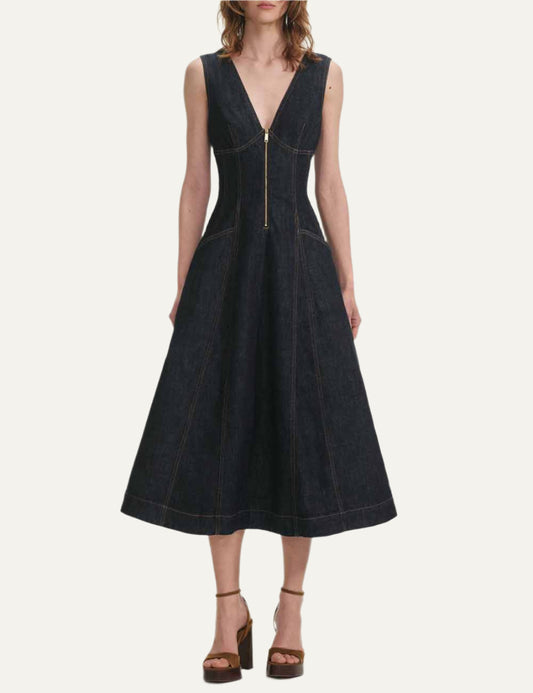 SELF-PORTRAIT DENIM MIDI DRESS