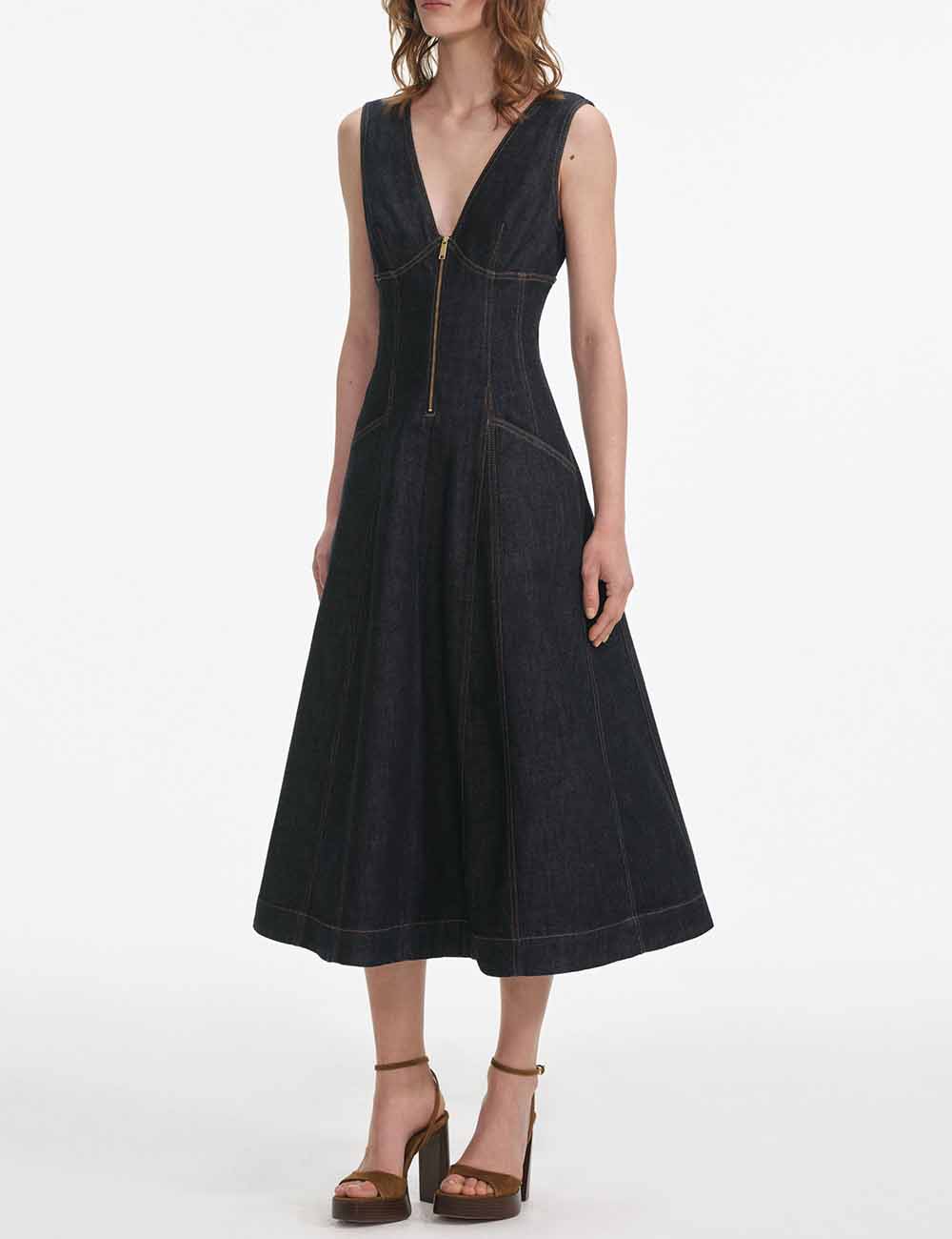 SELF-PORTRAIT DENIM MIDI DRESS