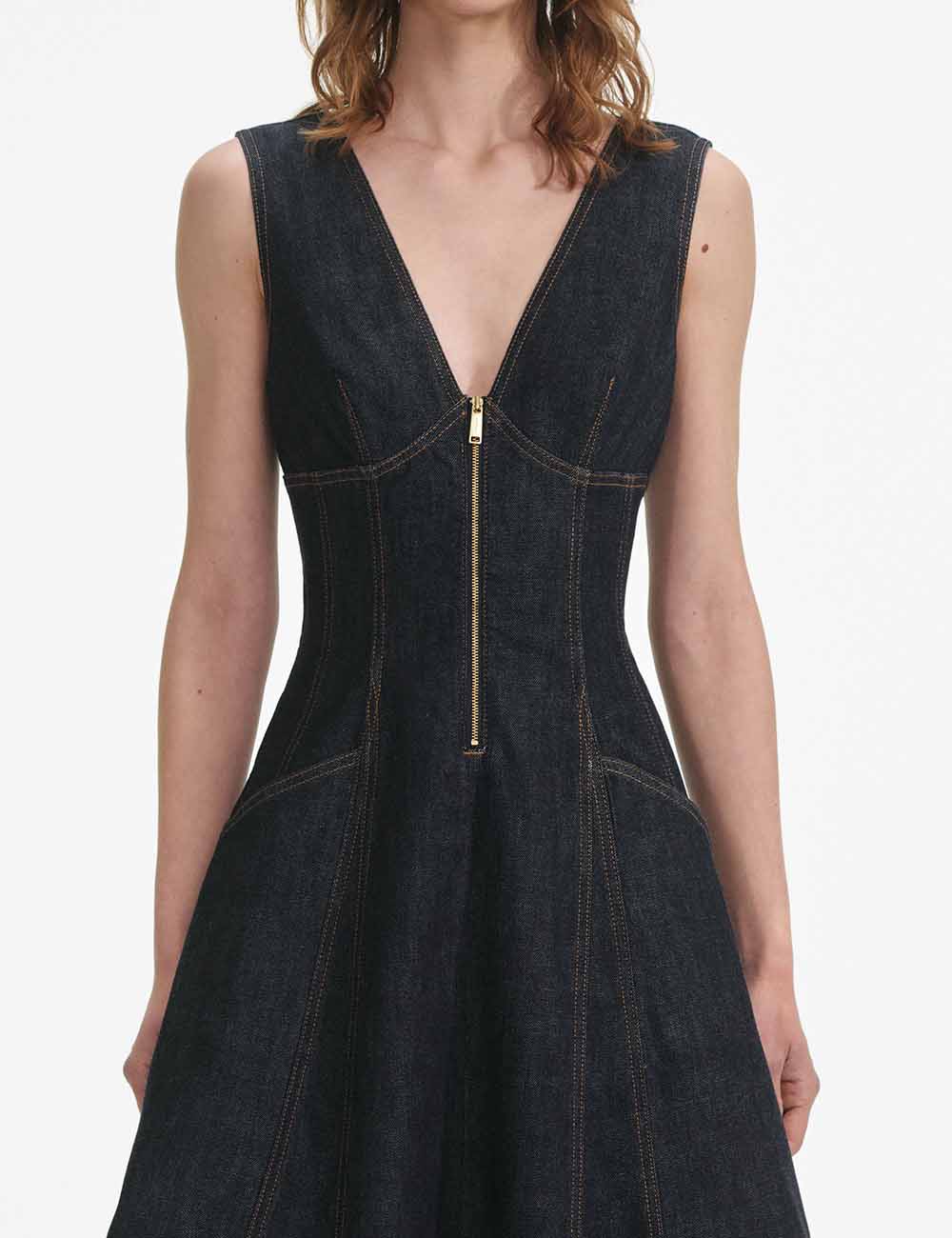 SELF-PORTRAIT DENIM MIDI DRESS