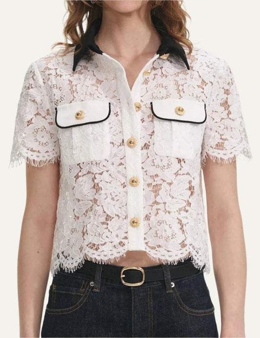 SELF-PORTRAIT CONTRAST COLLAR TOP