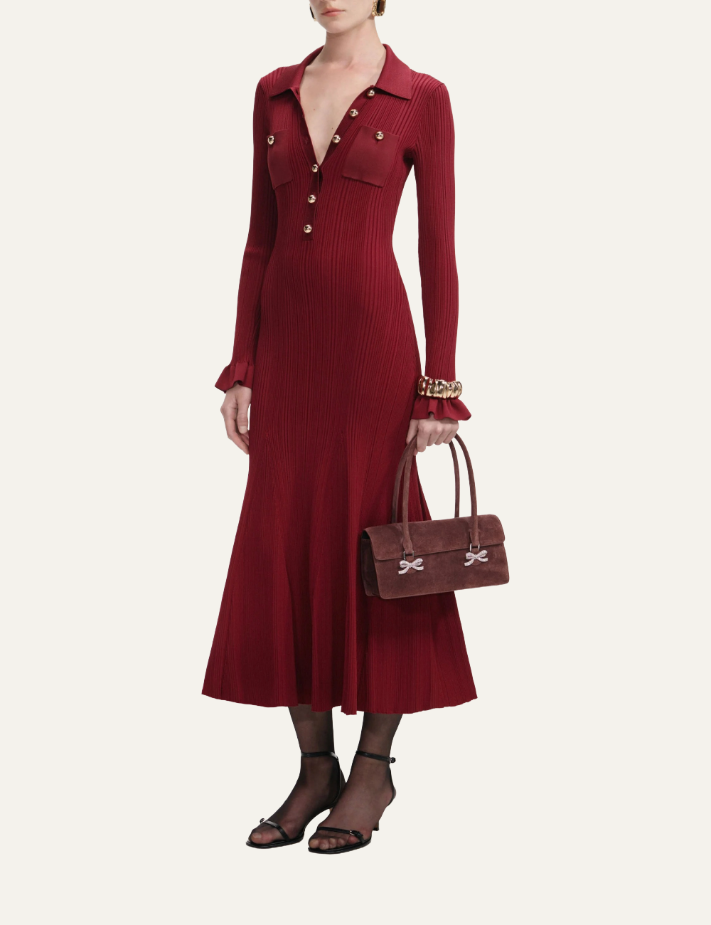 SELF-PORTRAIT RIBBED KNIT MIDI DRESS