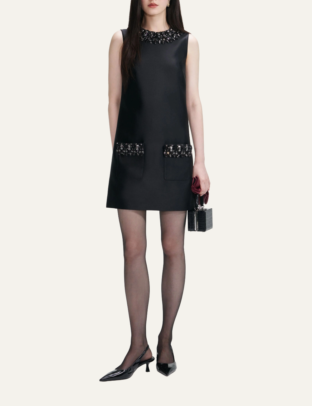 SELF-PORTRAIT EMBELLISHED TRIM MINI DRESS