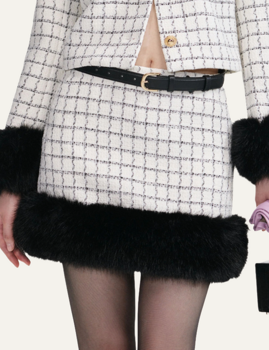 SELF-PORTRAIT FUR HEM MINI SKIRT
