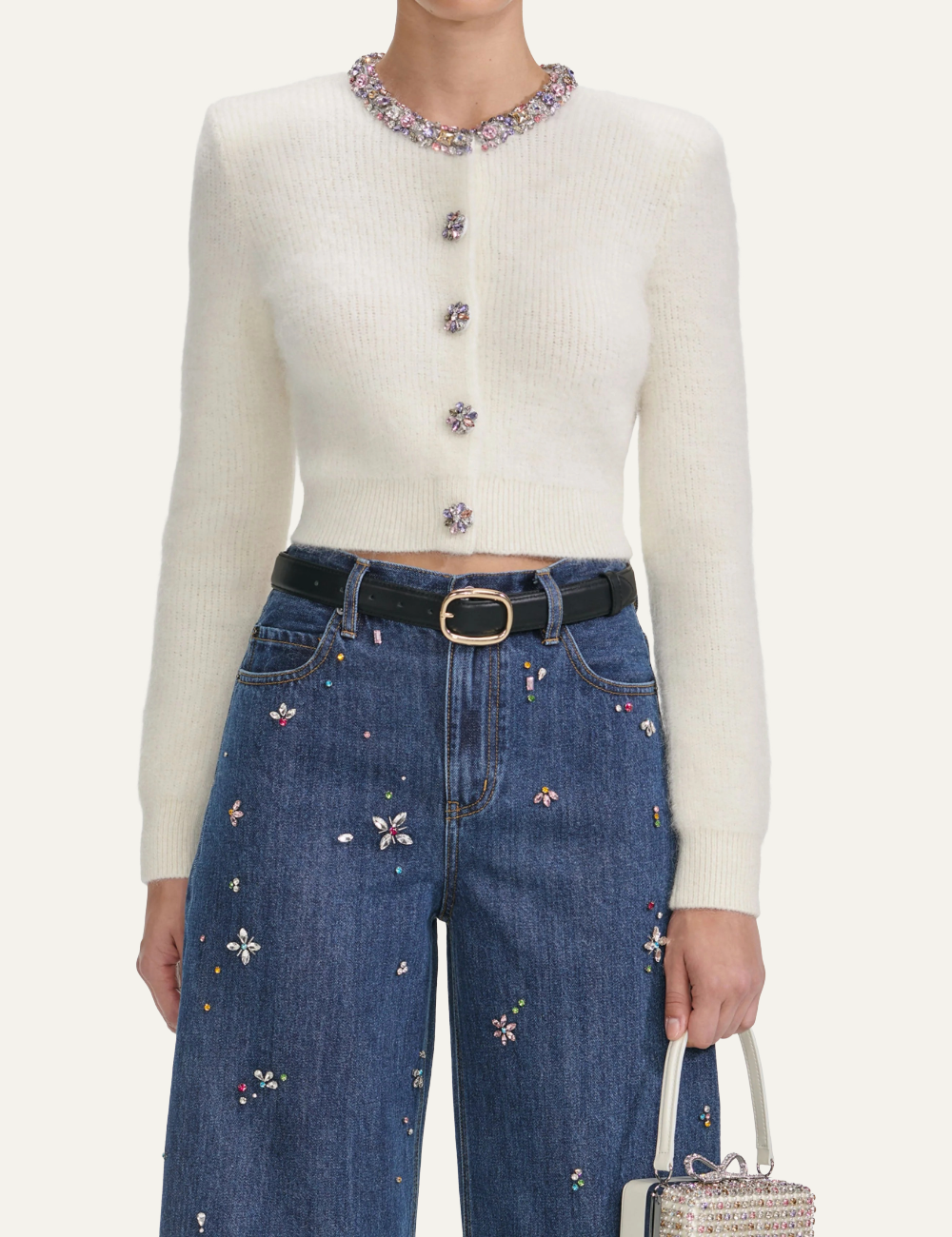 SELF-PORTRAIT EMBELLISHED TRIM CARDIGAN