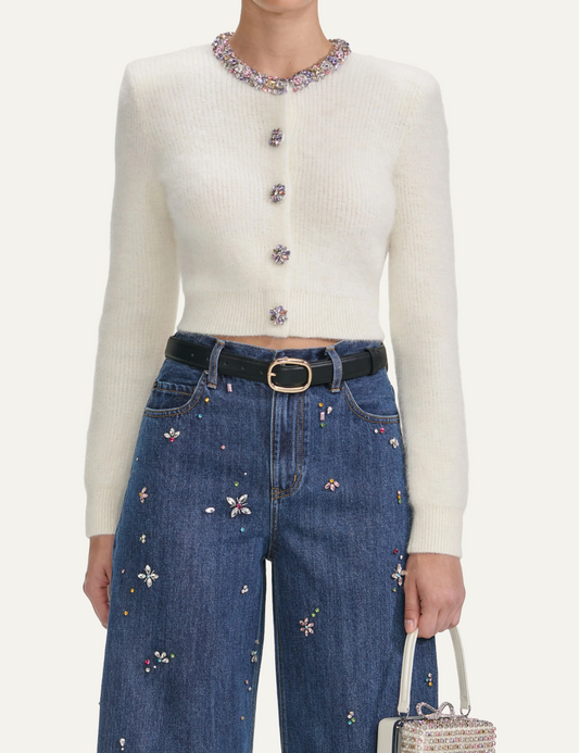SELF-PORTRAIT EMBELLISHED TRIM CARDIGAN