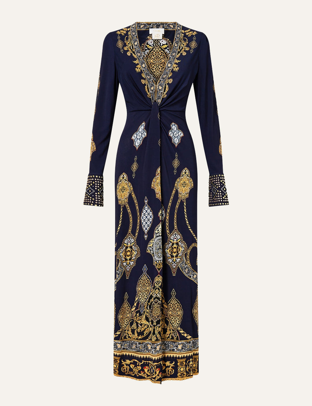 CAMILLA LONG V NECK TWIST FRONT JERSEY DRESS