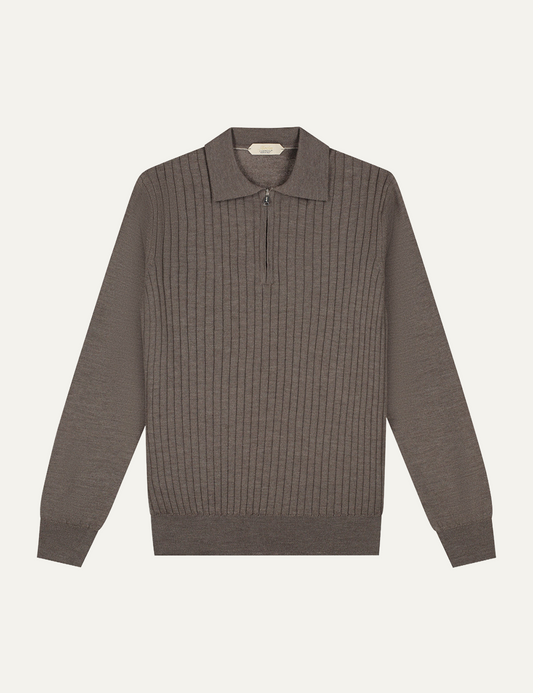 AURELIEN RIBBED ZIPPER POLO ASH GREY