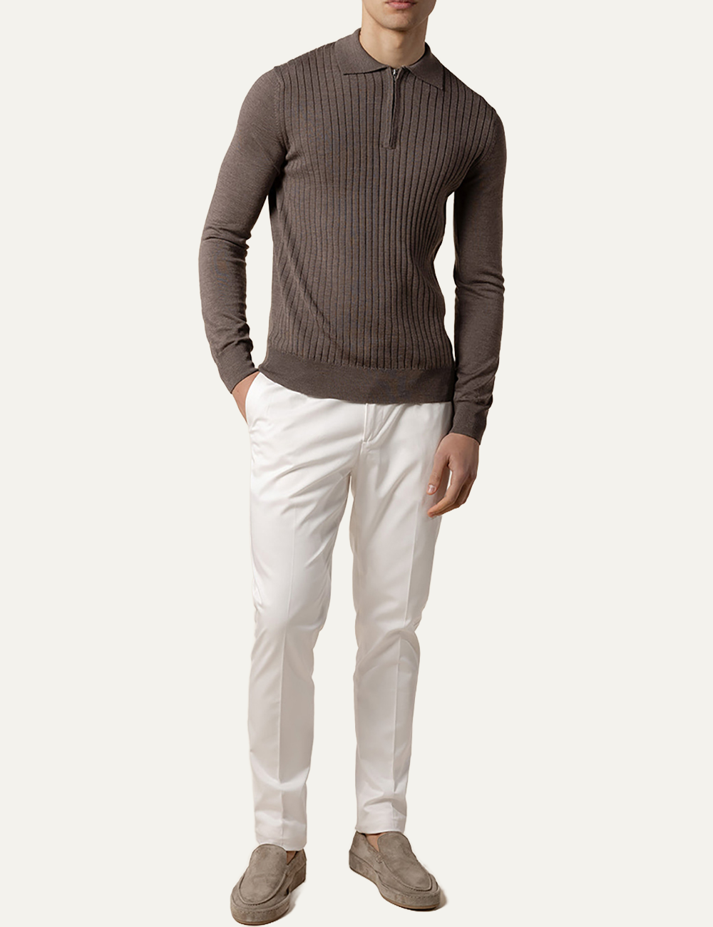 AURELIEN RIBBED ZIPPER POLO ASH GREY