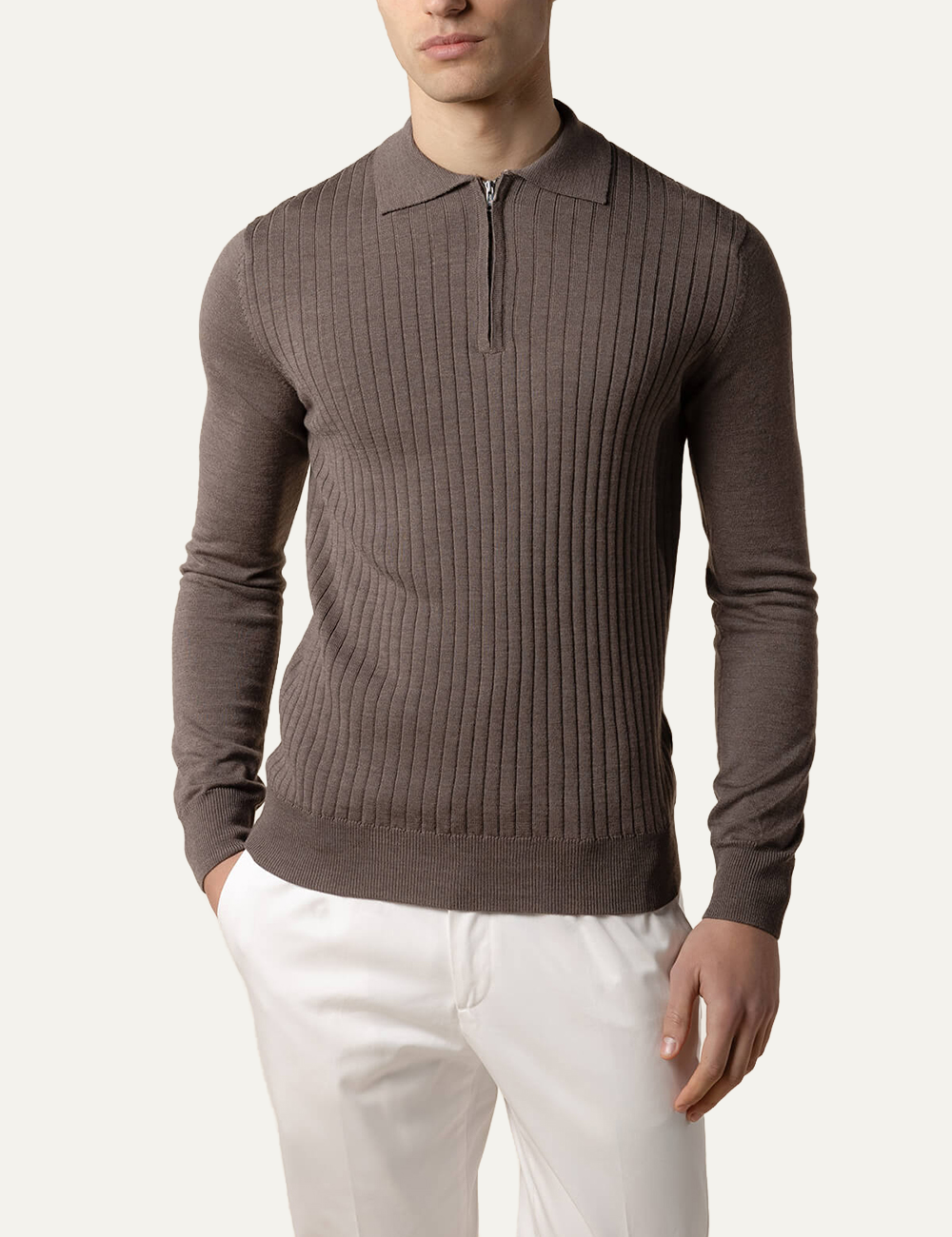 AURELIEN RIBBED ZIPPER POLO ASH GREY