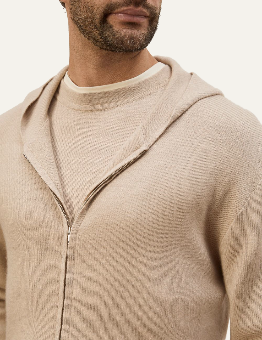 UMIT BENAN SUNSET KNIT HOODIE LIGHT BEIGE