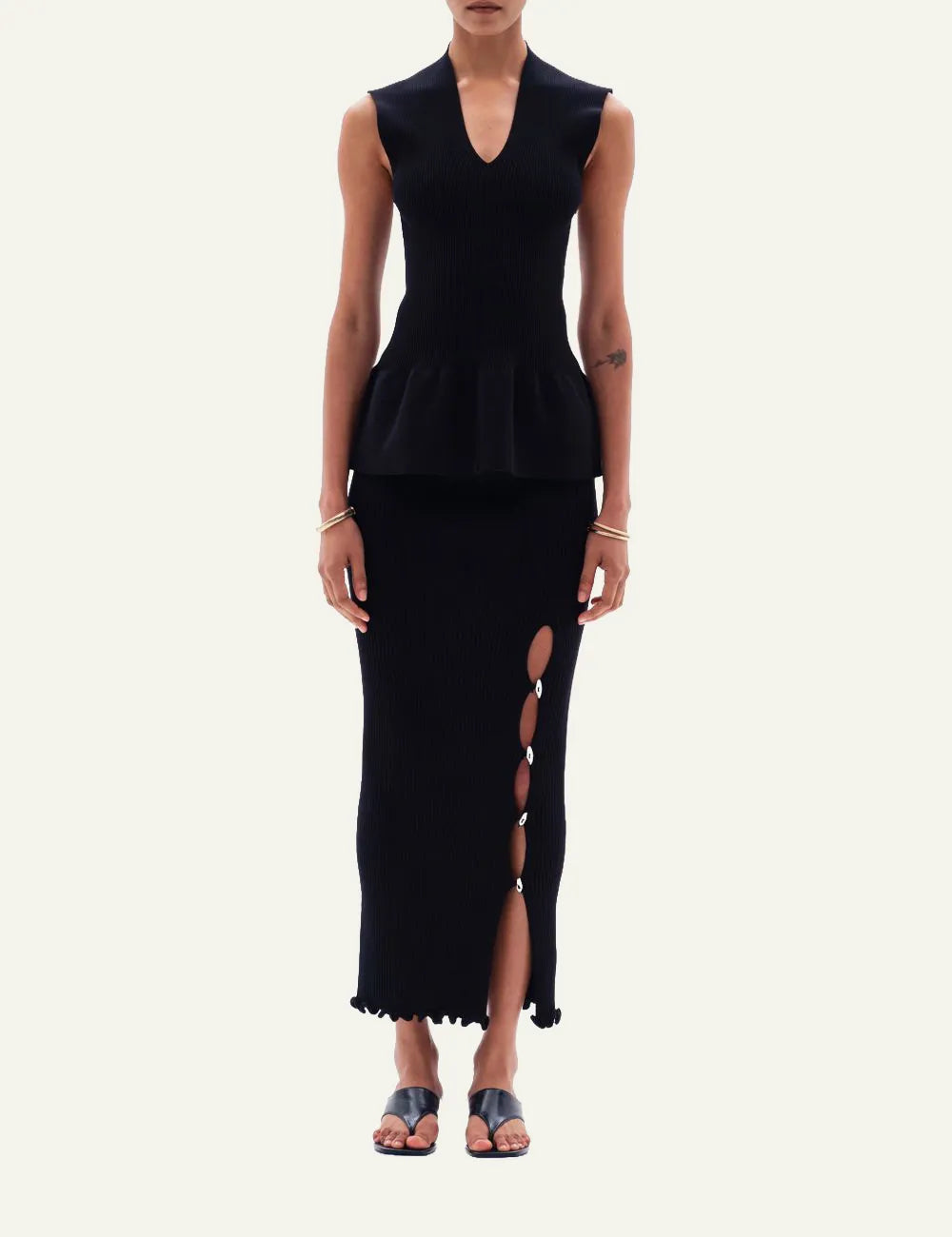 YUZEFI IRALYN IRALYN RIB SPLIT SKIRT - BLACK