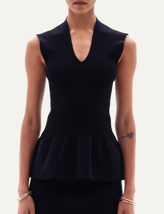 YUZEFI ORIN FLARED SLEEVELESS TOP - BLACK