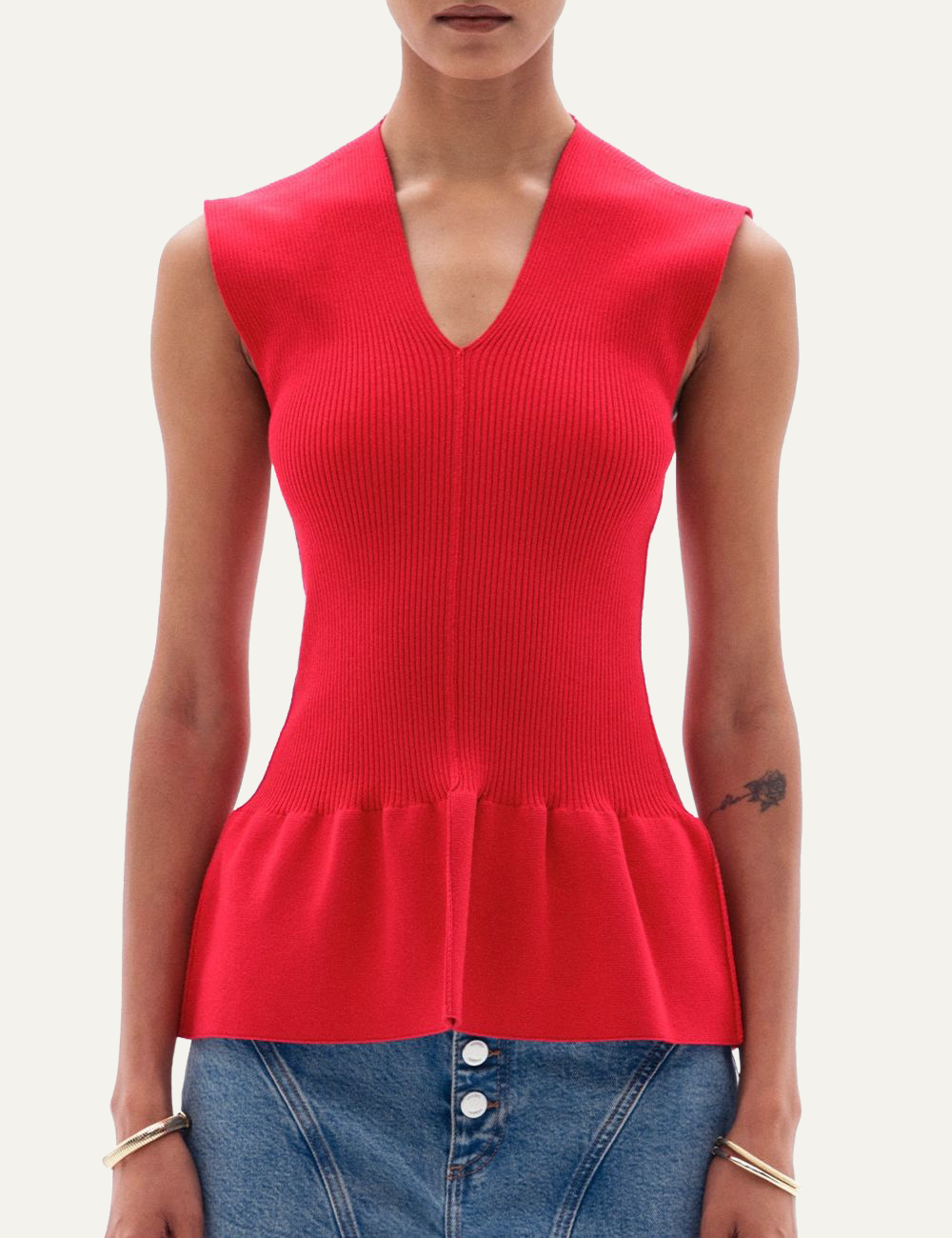 YUZEFI ORIN FLARED SLEEVELESS TOP - RED