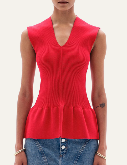 YUZEFI ORIN FLARED SLEEVELESS TOP - RED