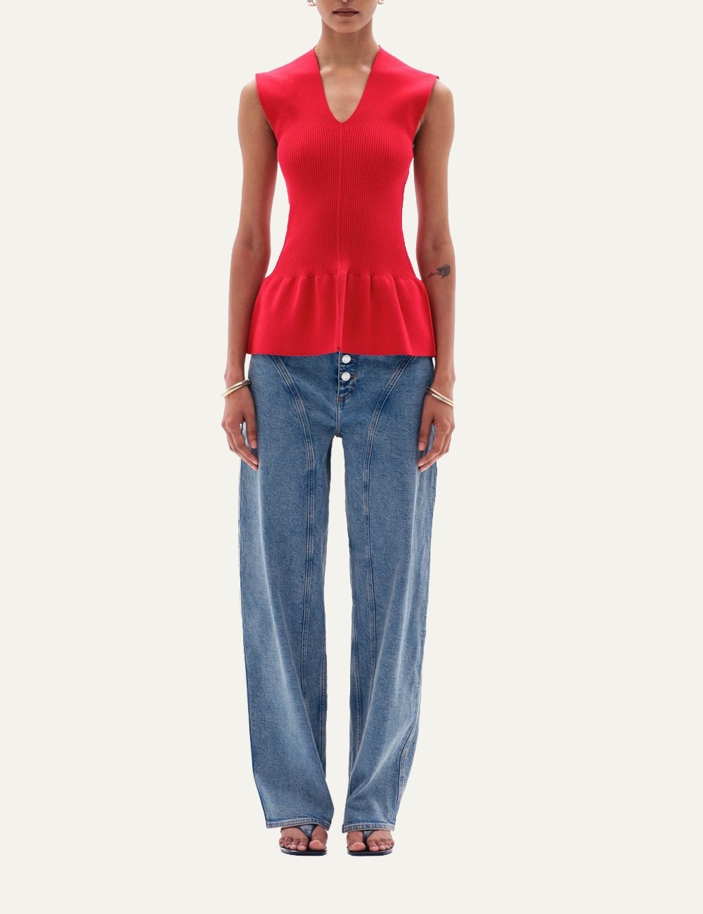 YUZEFI ORIN FLARED SLEEVELESS TOP - RED