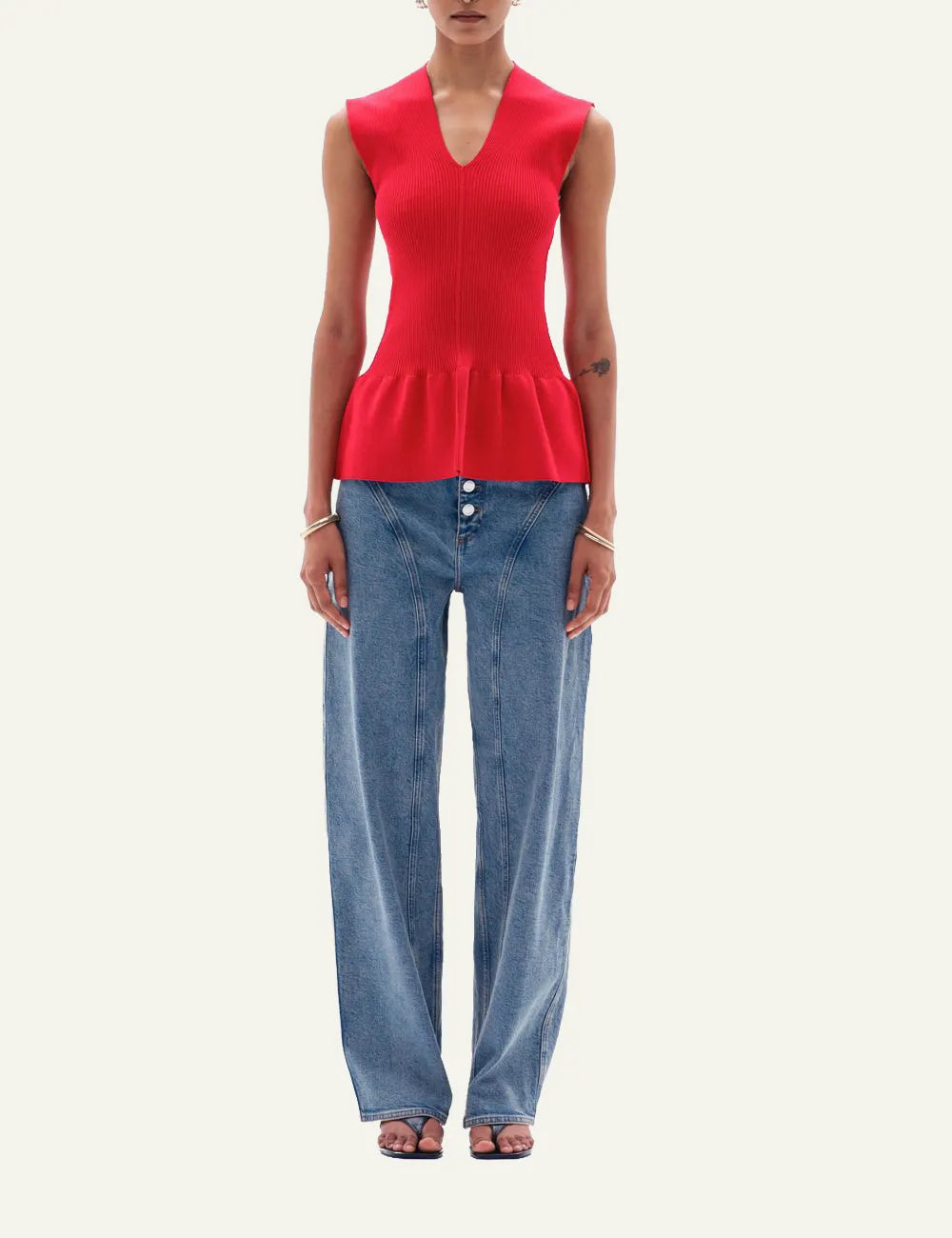 YUZEFI ORIN FLARED SLEEVELESS TOP - RED