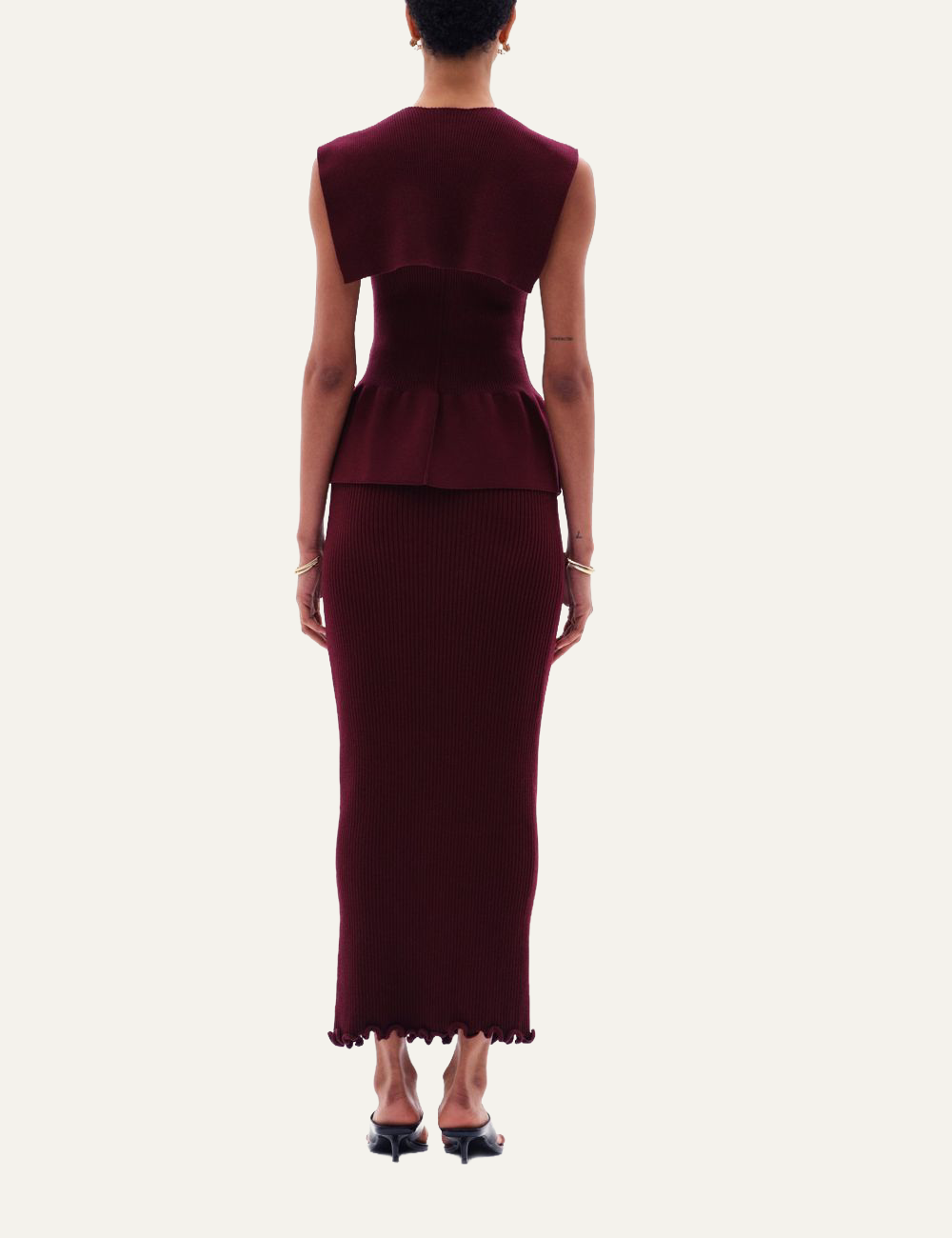 YUZEFI ORIN FLARED SLEEVELESS TOP - BORDO