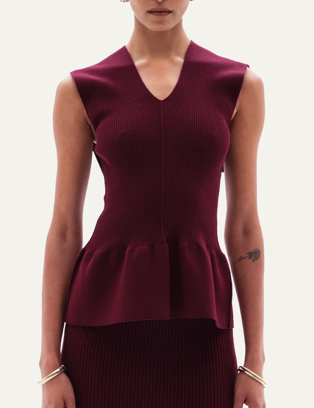 YUZEFI ORIN FLARED SLEEVELESS TOP - BORDO