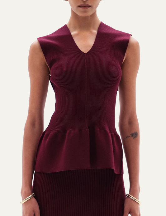 YUZEFI ORIN FLARED SLEEVELESS TOP - BORDO