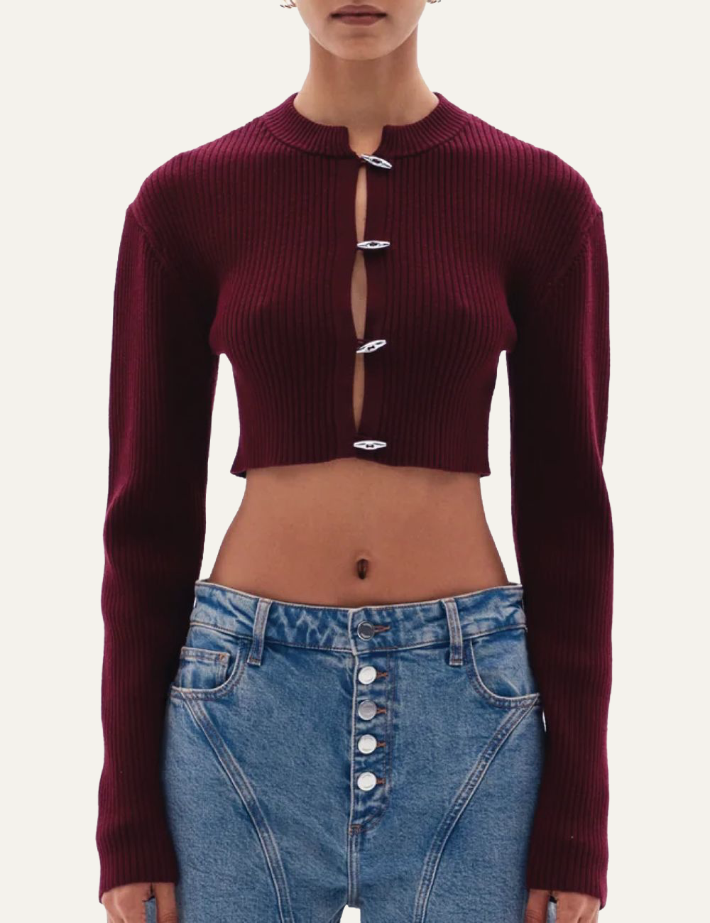 YUZEFI STELLAN RIB CROP CARDIGAN - BORDO
