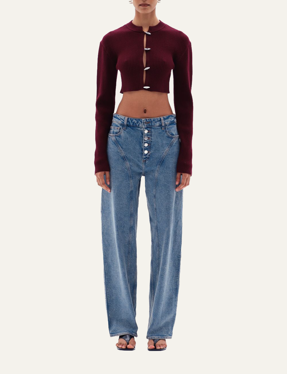 YUZEFI STELLAN RIB CROP CARDIGAN - BORDO