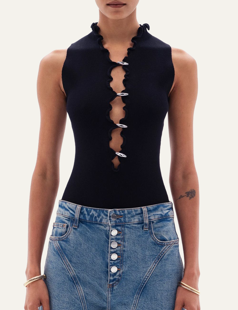 YUZEFI SHAI RIB BODYSUIT - BLACK