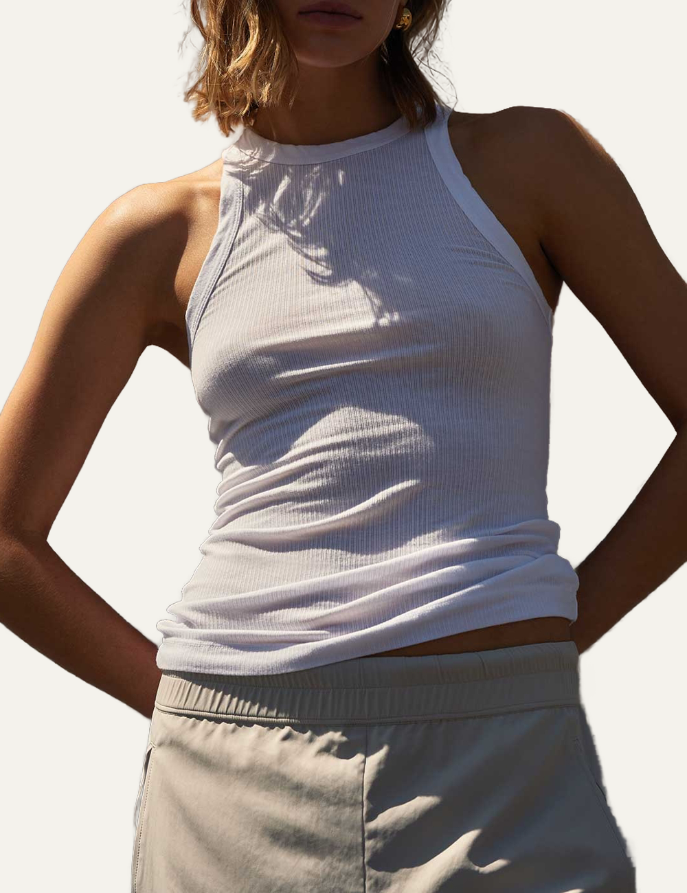 JAMES PERSE CUTWAY RIB TANK WHITE