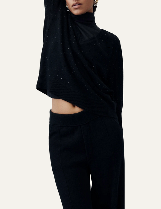 ALLUDE V-SWEATER CASHMERE BLEND SWEATER IN BLACK