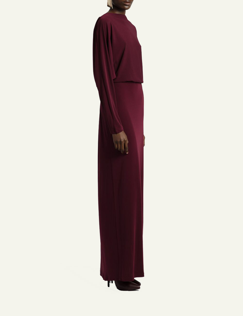 STUDIO 83 OPEN BACK LONG DRESS BURGUNDY