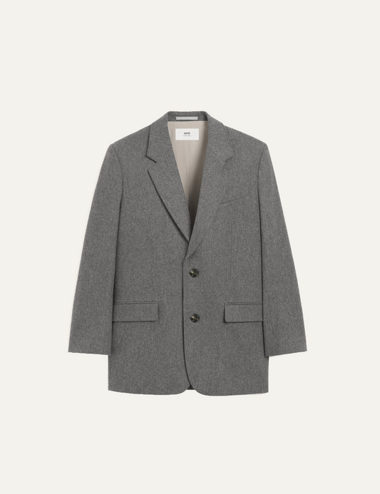 AMI GREY WOOL LOOSE SINGLE BRASTED JACKET