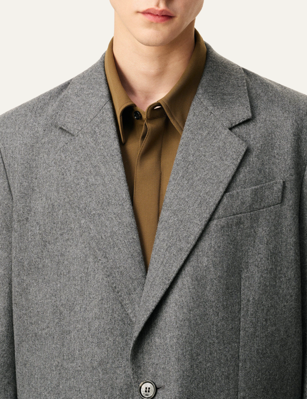 AMI GREY WOOL LOOSE SINGLE BRASTED JACKET