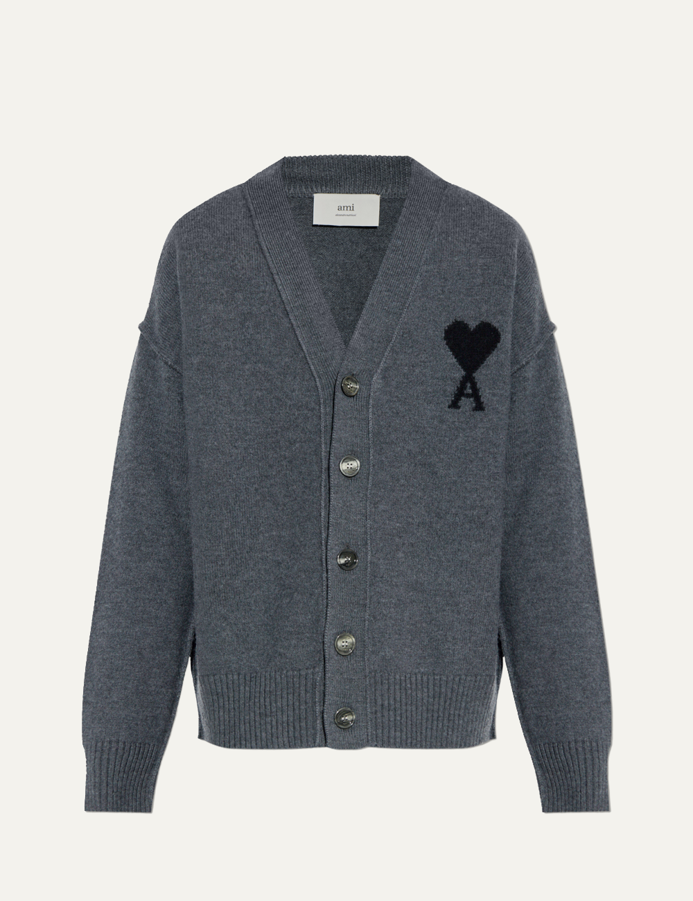 AMI ADC CARDIGAN HEATHER GREY/BLACK