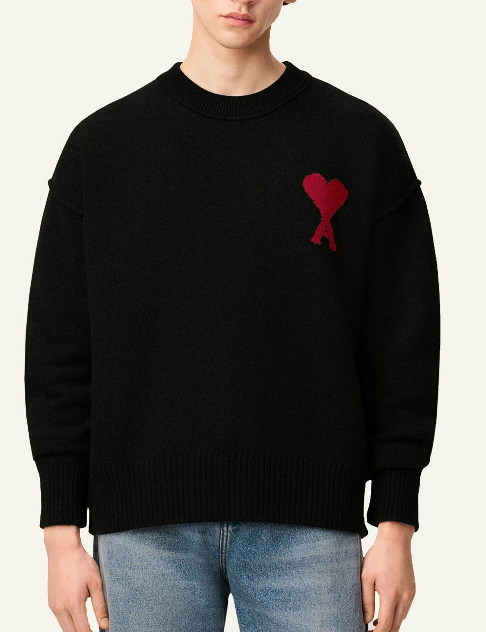 AMI ADC CREWNECK SWEATER BLACK/RED