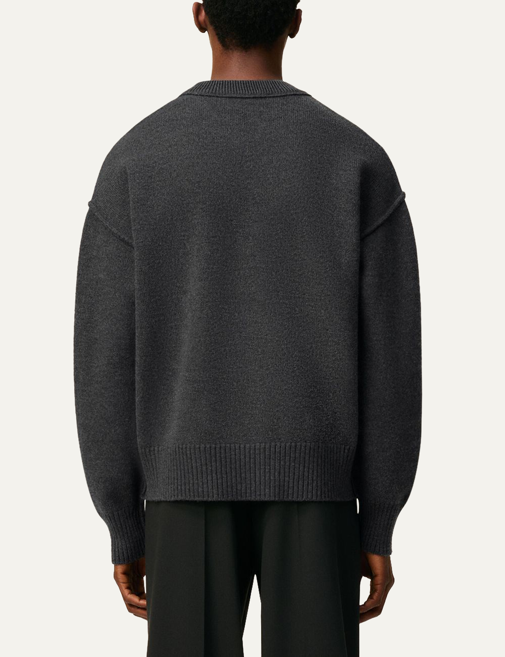 AMI ADC CREWNECK SWEATER HEATHER  GREY/RED